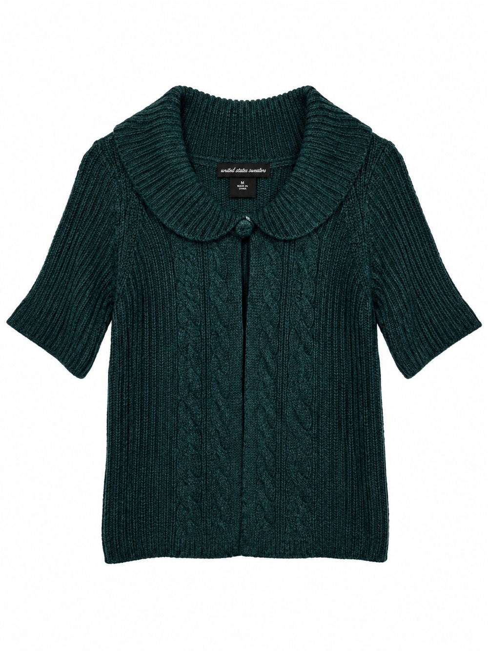 United States Sweaters Womens Medium Cable Knit Collared Short Sleeve Sweater